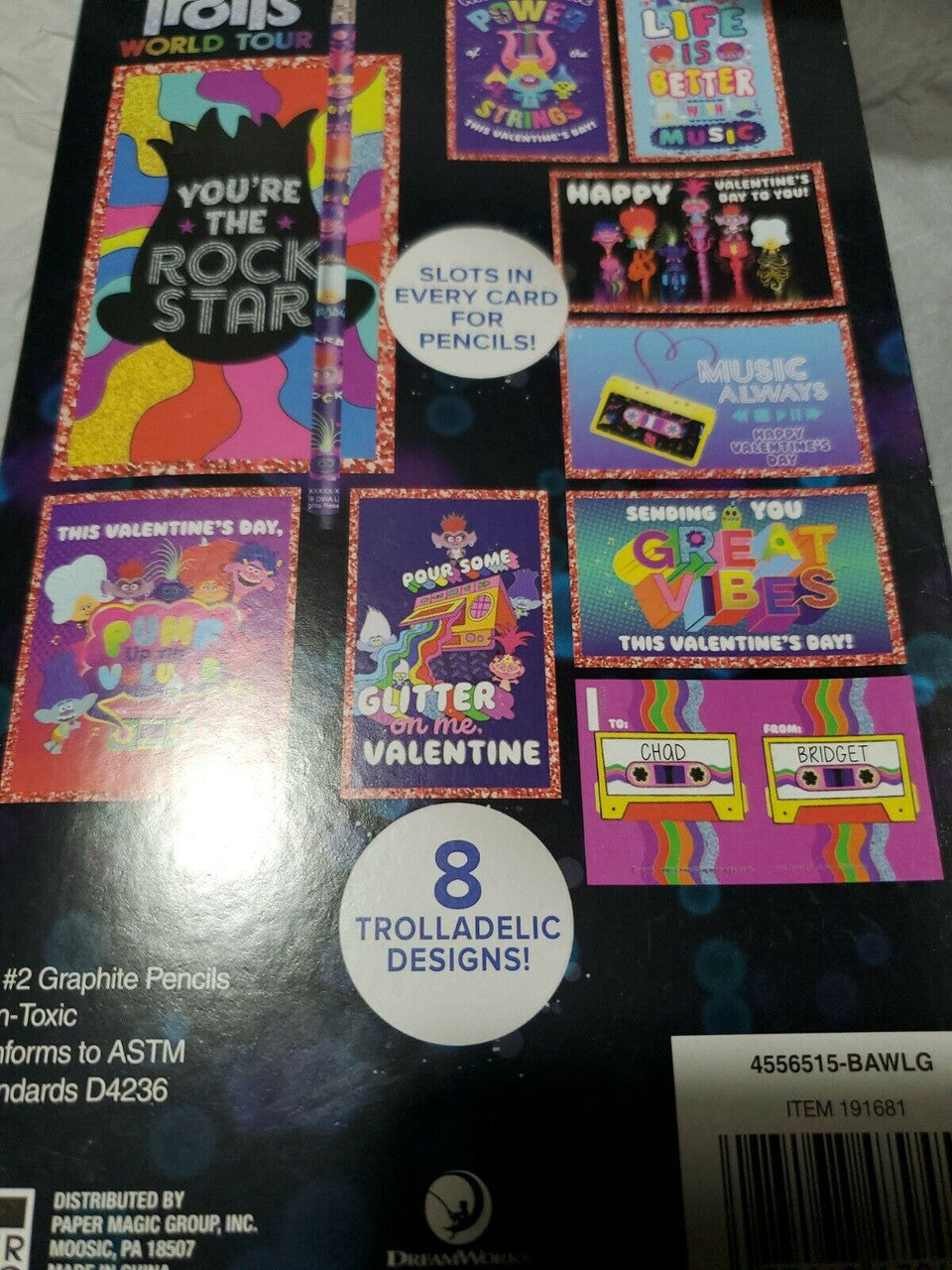 TROLLS WORLD TOUR  16 Valentines with 16 Pencils