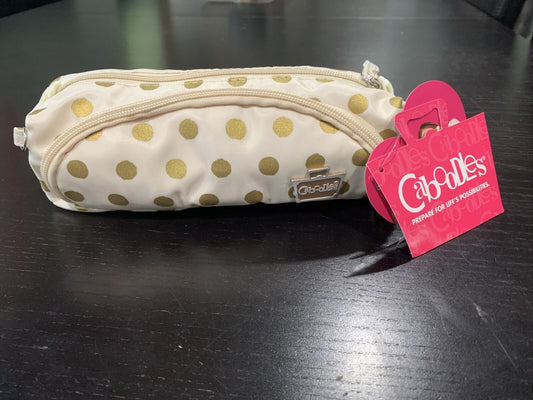 Caboodles pencil case double zip makeup bag gold