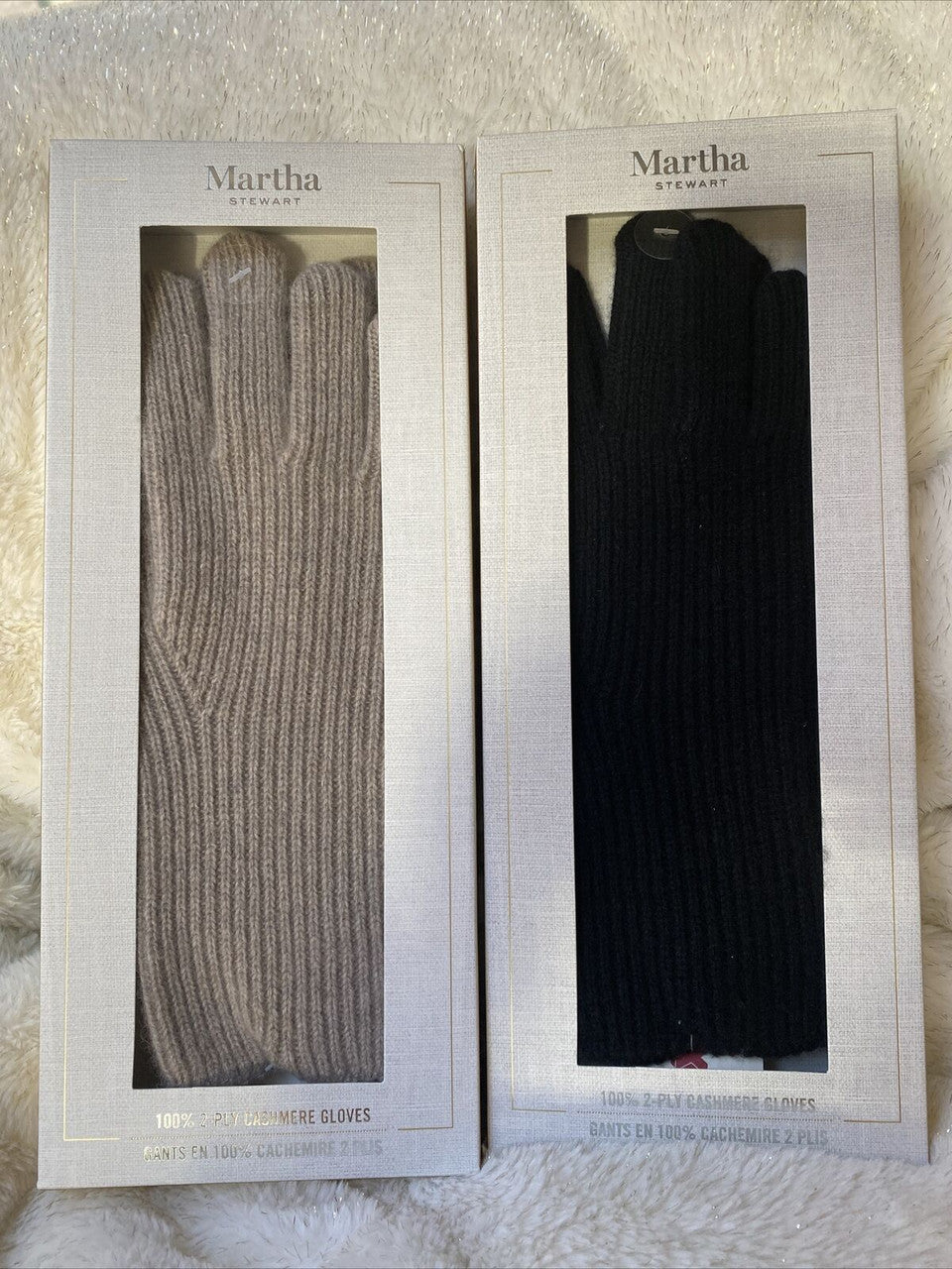 Martha Stewart Taupe or Black 100% 2-ply Cashmere Gloves One Size