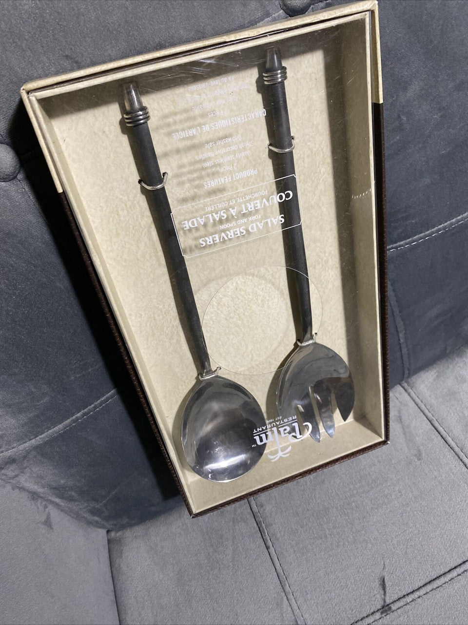 Palm Restaurant Salad Server Set of 2 Stainless Steel Decor Handles fork spoon