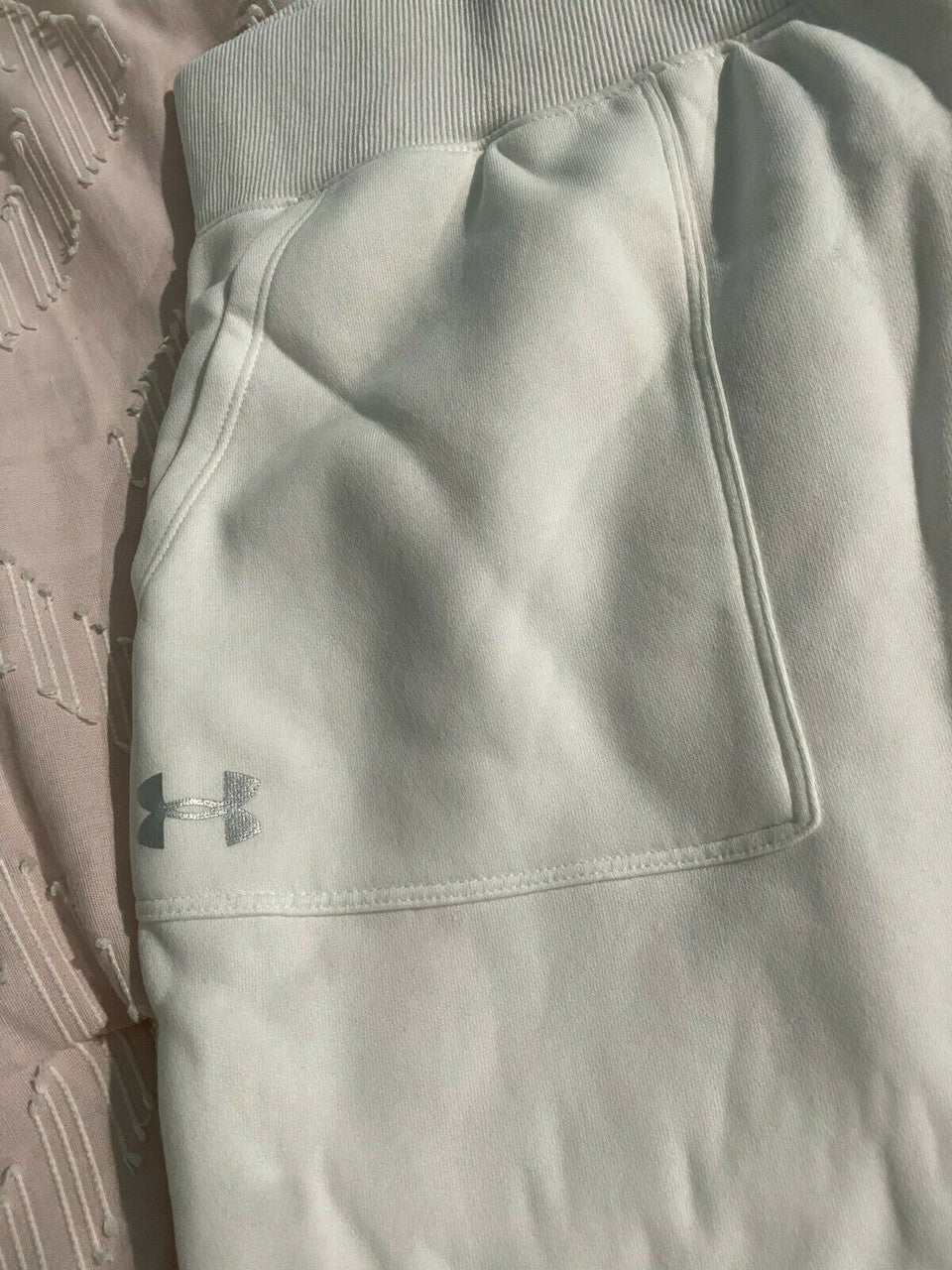 Under Armour women rival fleece pants joggers white silver XL