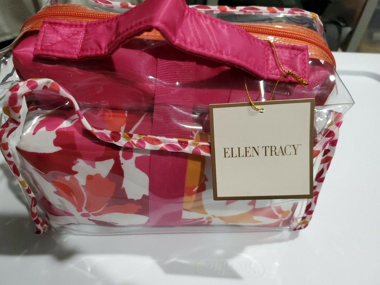 Ellen Tracy Travel Make Up Bag Pink Floral 3 pc