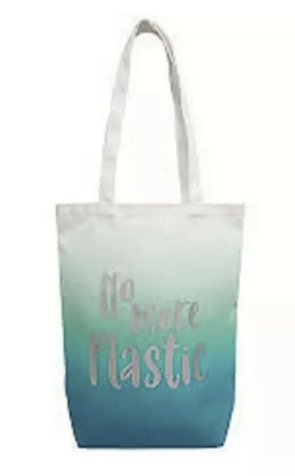 Modern Expressions Tote Bag, No More Plastic, Teal/white ombre