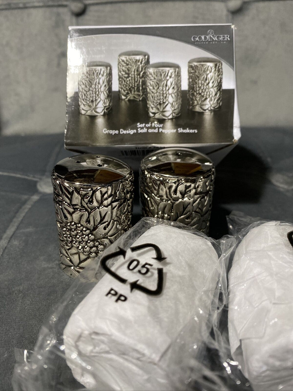 Godinger Salt and Pepper Shakers with Grape Design - Set of 4