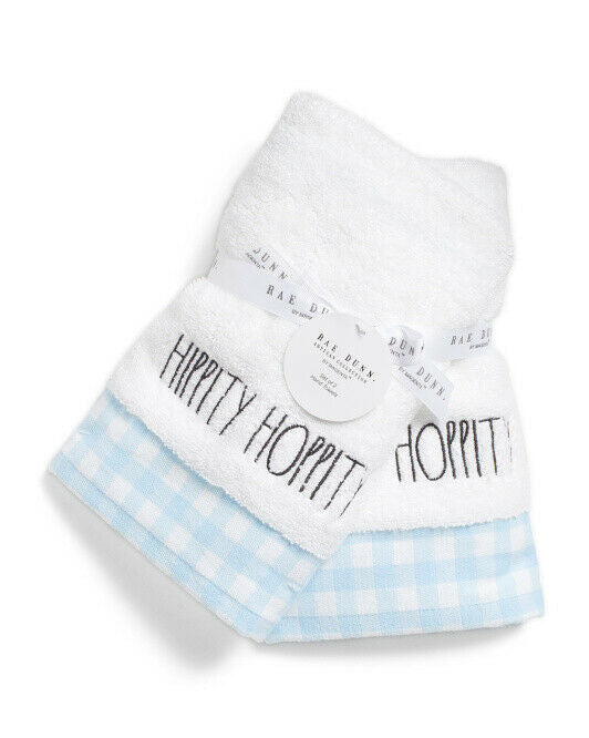 RAE DUNN Set Of 2 Hippity Hoppity Gingham Hand Towels