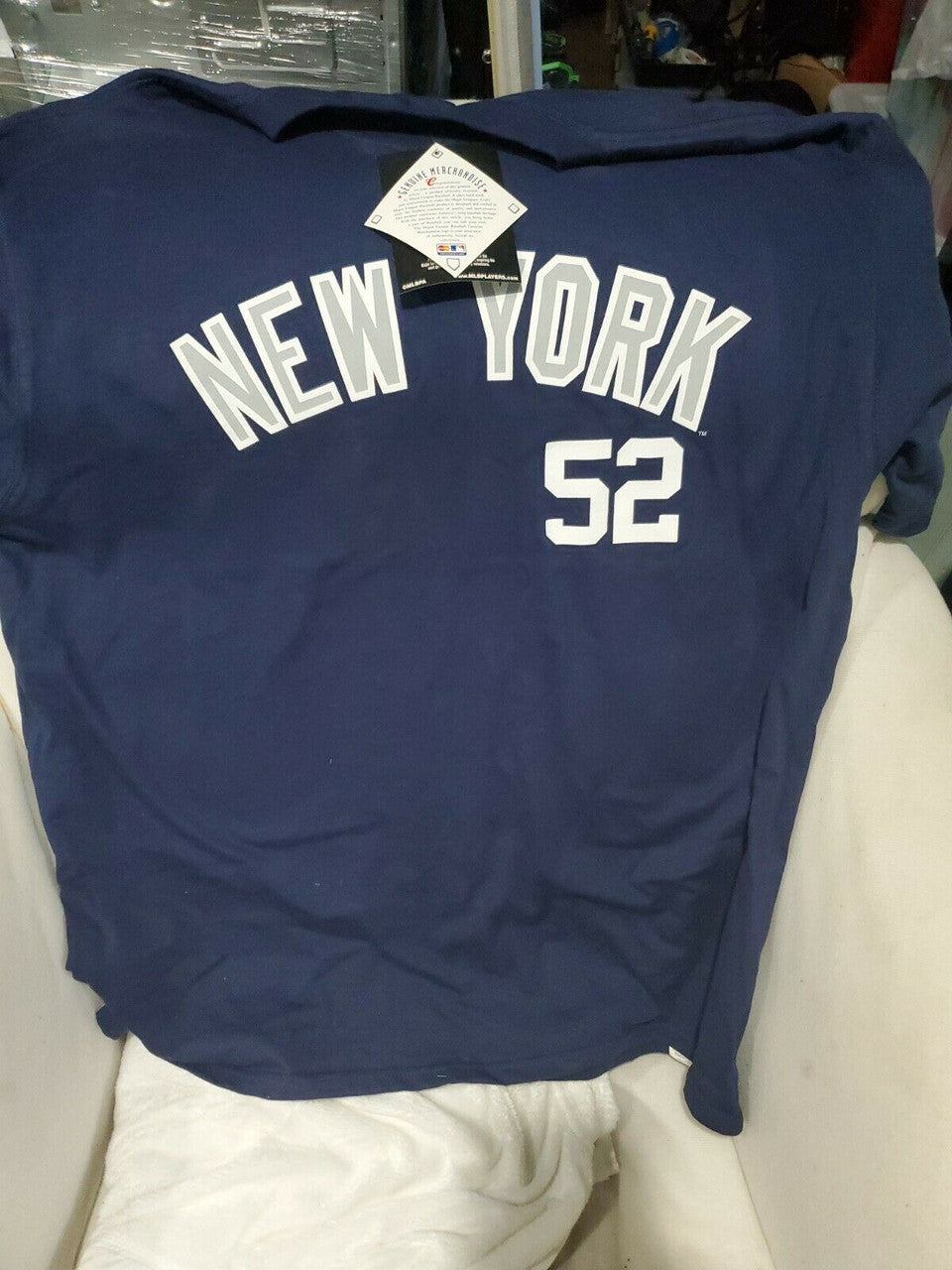 New York Yankees MLB Majestic T-Shirt Blue Size XL Sabathia #52 NY Baseball