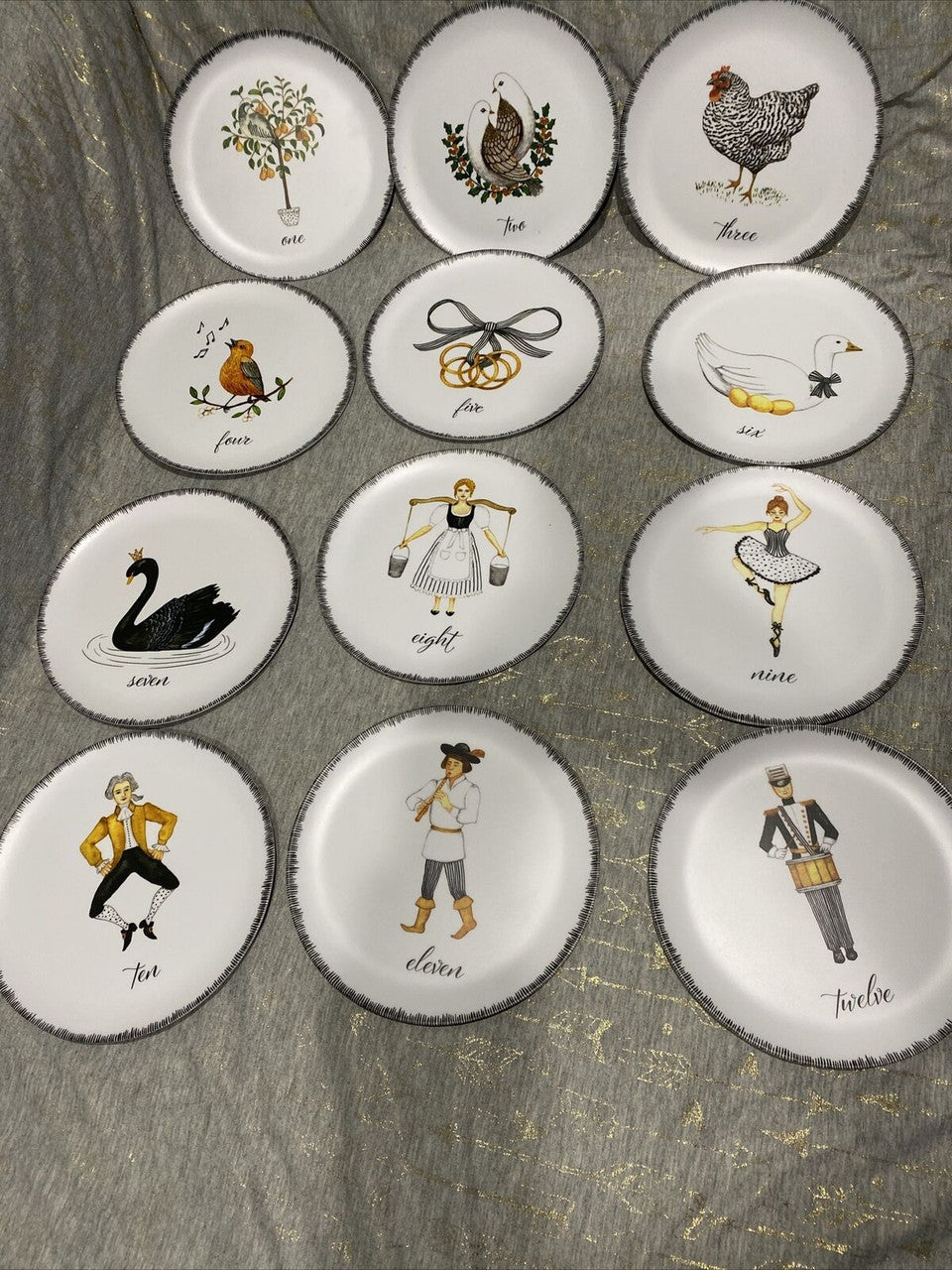 Nicole Miller 12 Days Of Christmas 100% Melamine 12 Plates