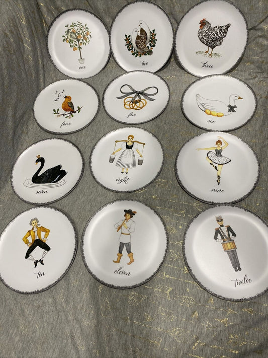 Nicole Miller 12 Days Of Christmas 100% Melamine 12 Plates