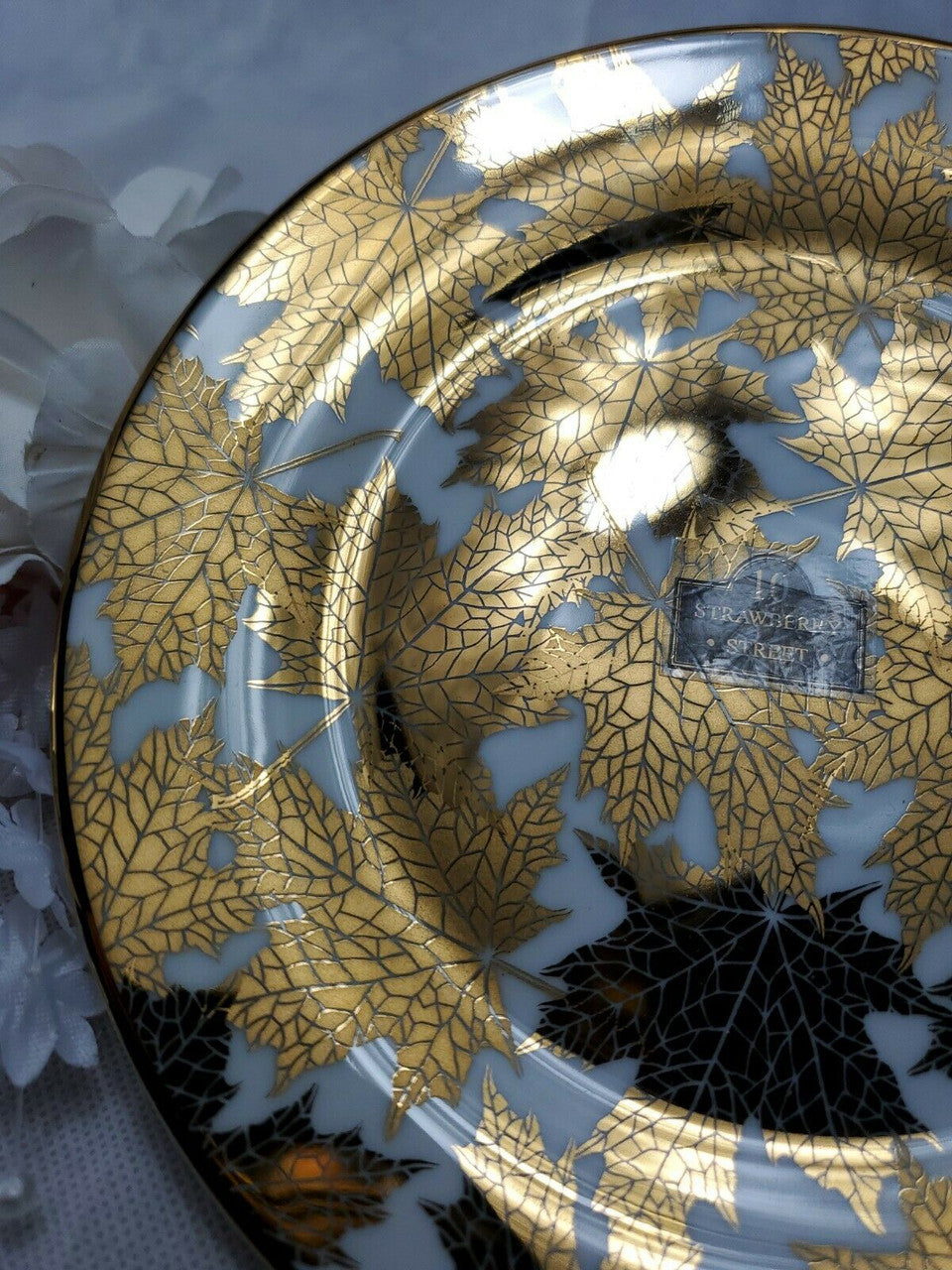 Ten Strawberry Street Gold Maple Leaf Covered Dessert Plate 7.5 Inches