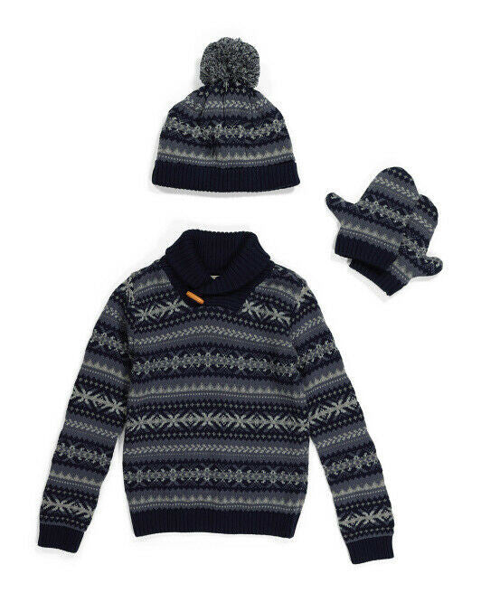 RORIE WHELAN Toddler Boys Shawl Collar Sweater With Hat & Mittens 2T
