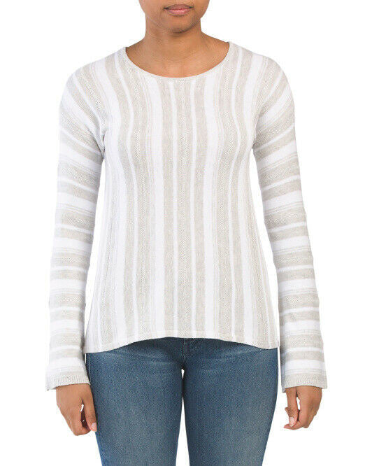 DESIGN HISTORY Textured Striped Pullover Sweater XS white/grey