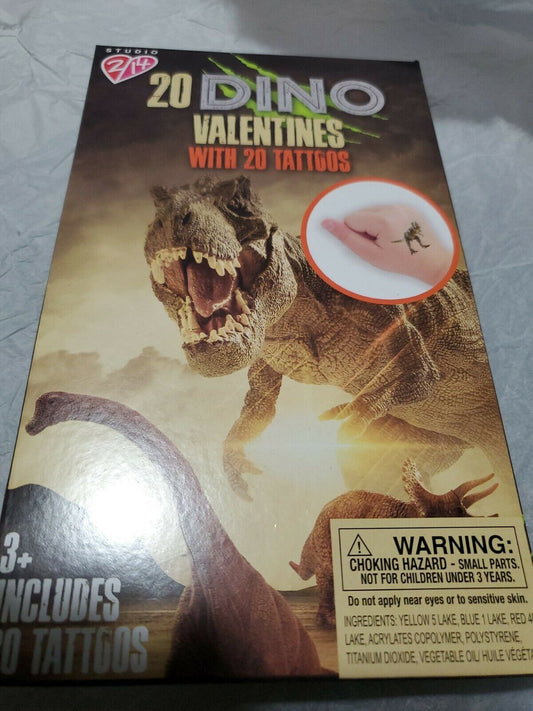 DINO 20 Count Valentines Cards With 20 Tattoos