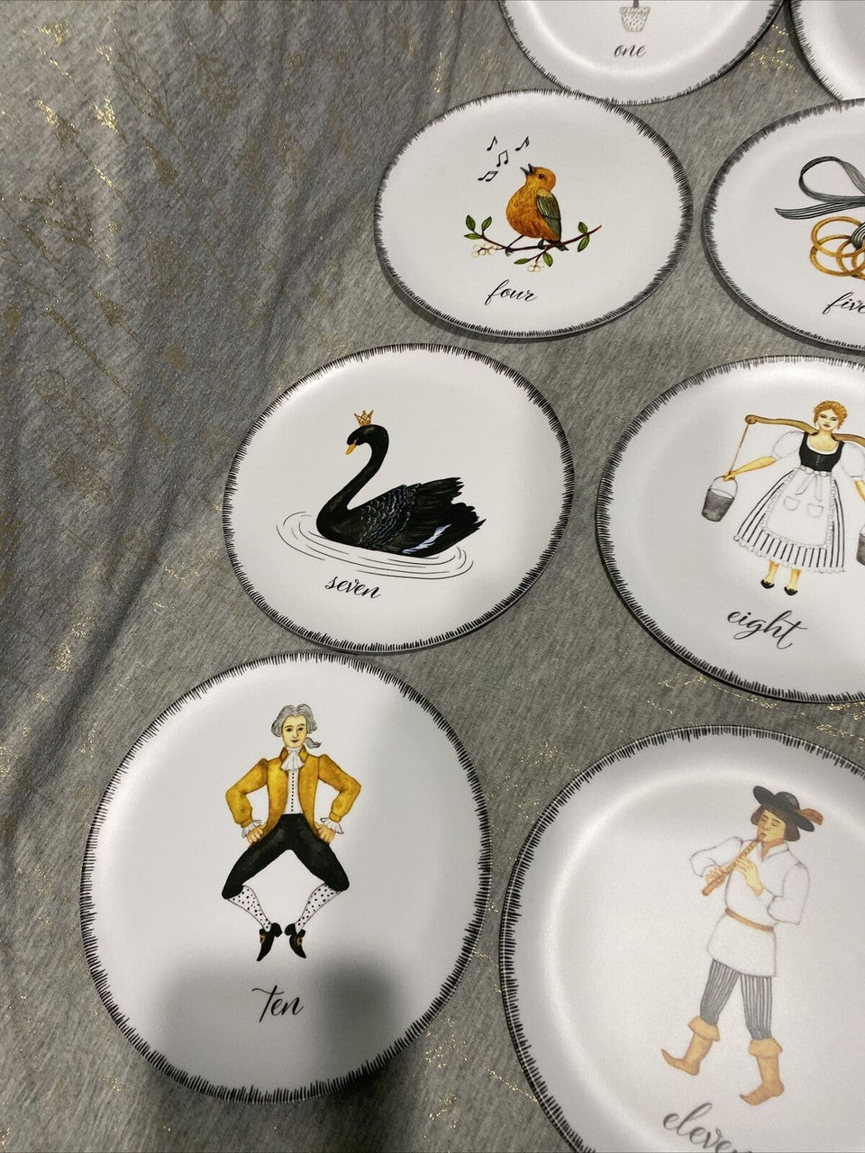 Nicole Miller 12 Days Of Christmas 100% Melamine 12 Plates