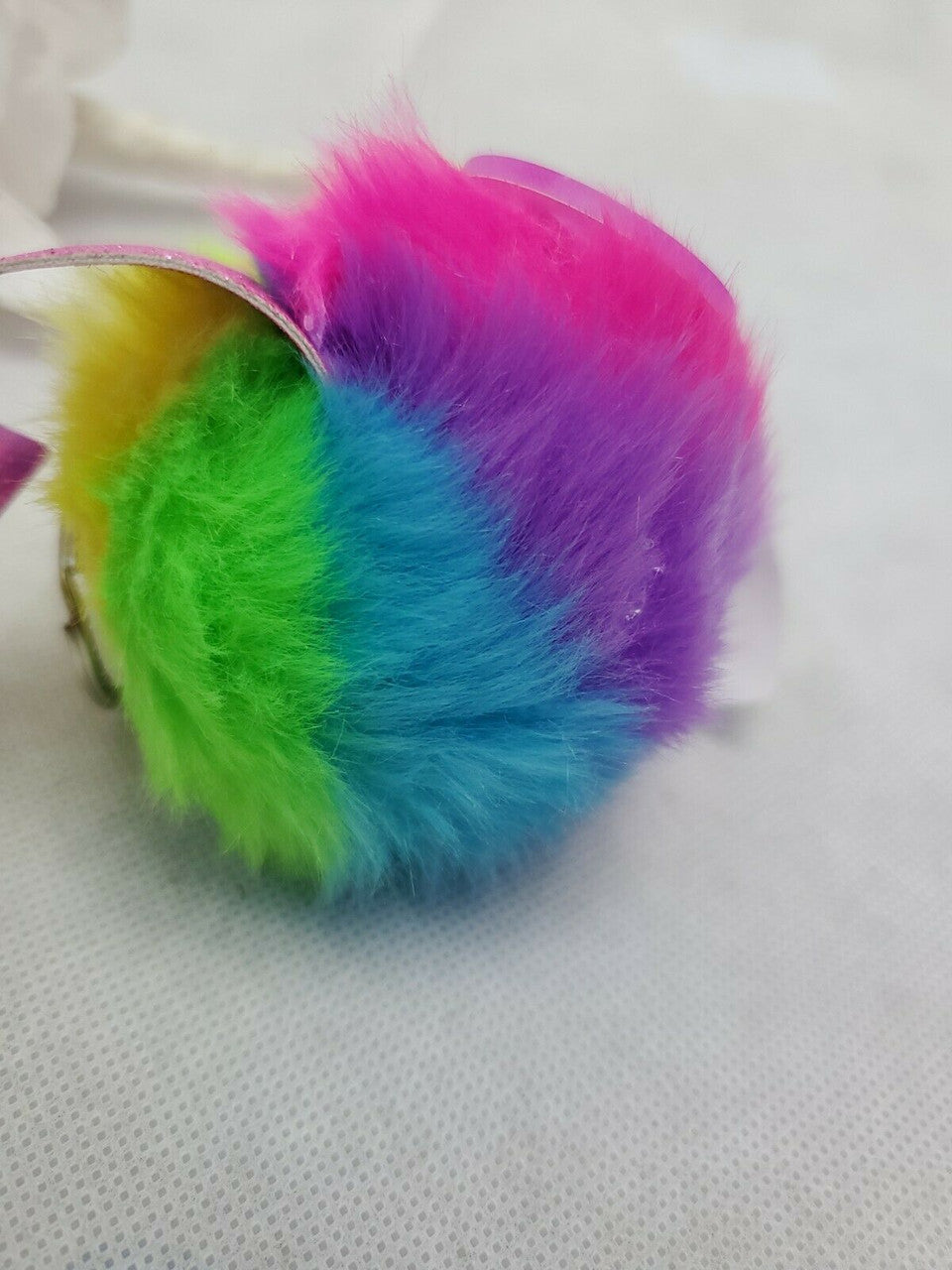 Rainbow Fluffy Kitten Fur Pom Pom Keychain Faux Furlike Ball Car Keyring