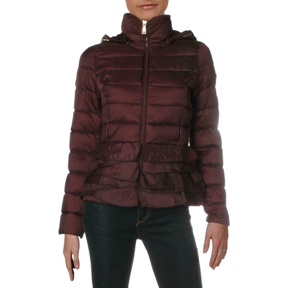 T Tahari womens Lightweight Short Puffer Coat Jacket Zoey Ruffle Packable 2XL