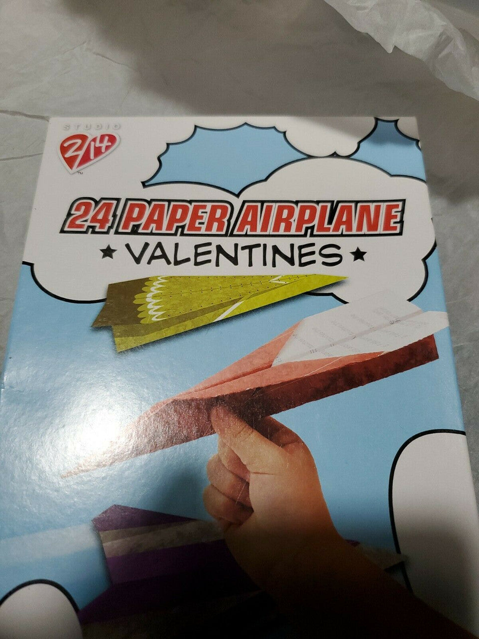 PAPER AIRPLANE 24 COUNT VALENTINES FULL COLOR PRE-DENSINED