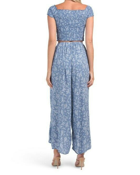 Juniors Floral Walk Through Pant Crop Top Set M EXIST