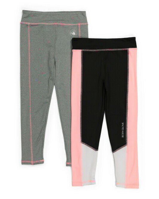 BODY GLOVE Girls 2pk Active Leggings 6X Grey & Pink/Black