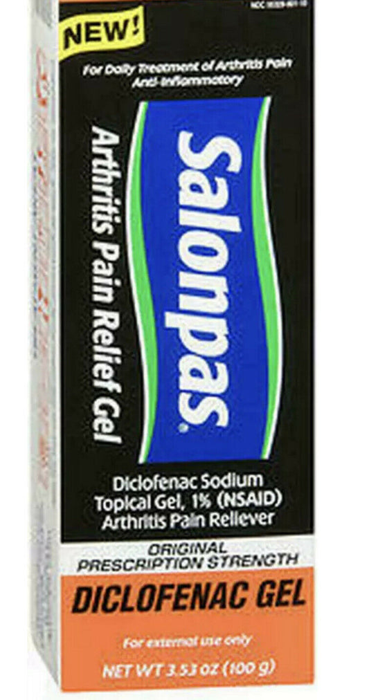 Salonpas Arthritis Joint Pain Relief Gel, 3.53 Oz, with an expiration date visible on the packaging.
