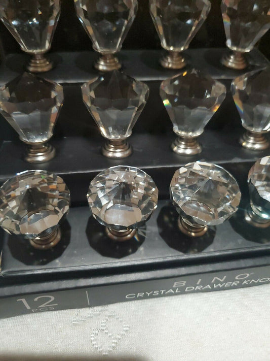 BINO Crystal BLing Cabinet Drawer Knobs Set of 12 Faceted Diamond Cut