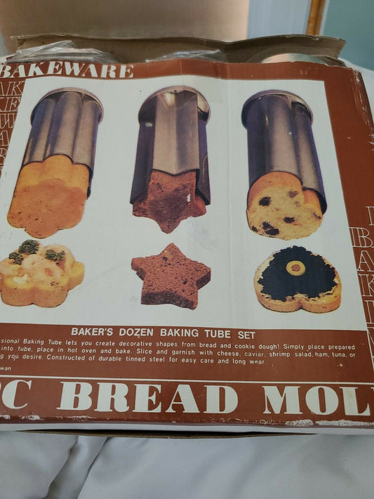 Vintage Bread Molds Bakeware 3 pc Bakers Dozen Baking Tube Set heart star flower