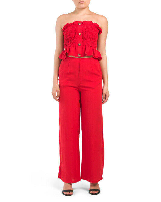 2 pc Set MORRISDAY THE LABEL Juniors Barcelona Holiday Top & Pants RED Small