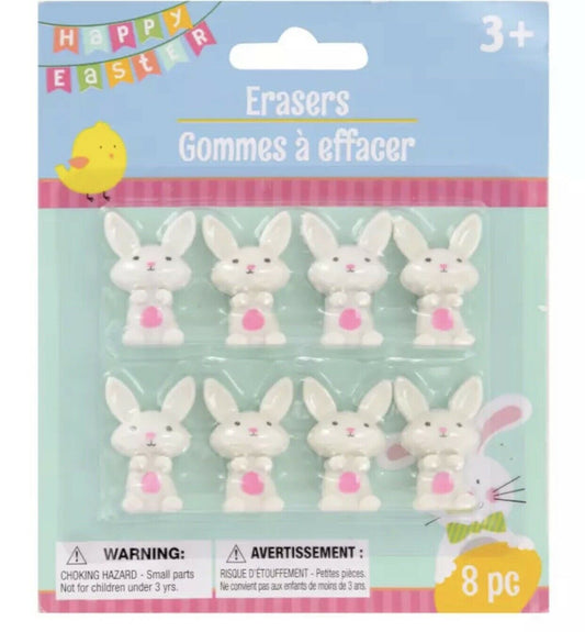 New Easter Bunny Rabbit 8 Count Erasers Party Gift Basket Filler 1 pack