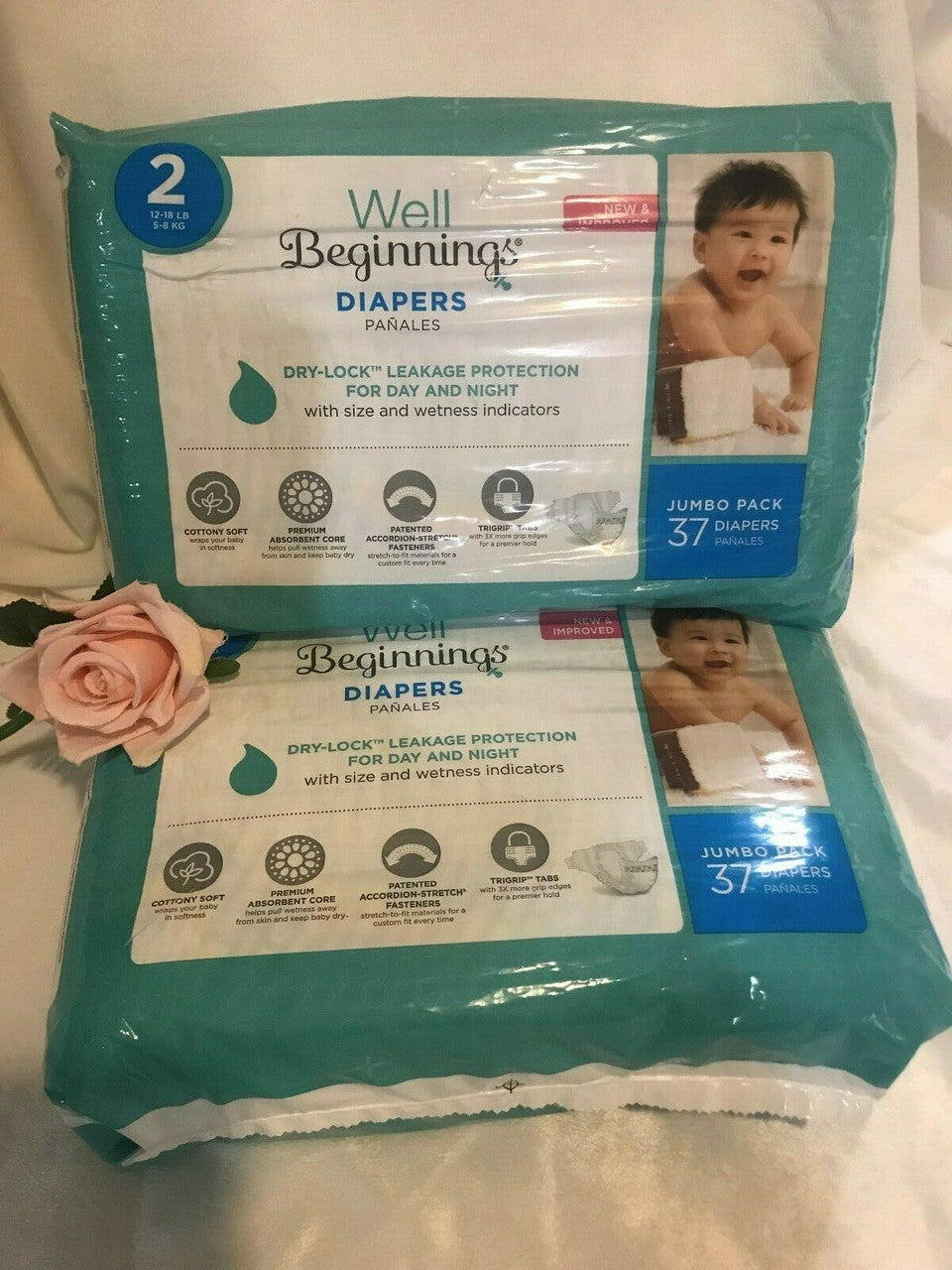 Well Beginnings Size 2 Diapers 74 pcs (2 packs of 37) Jumbo pack
