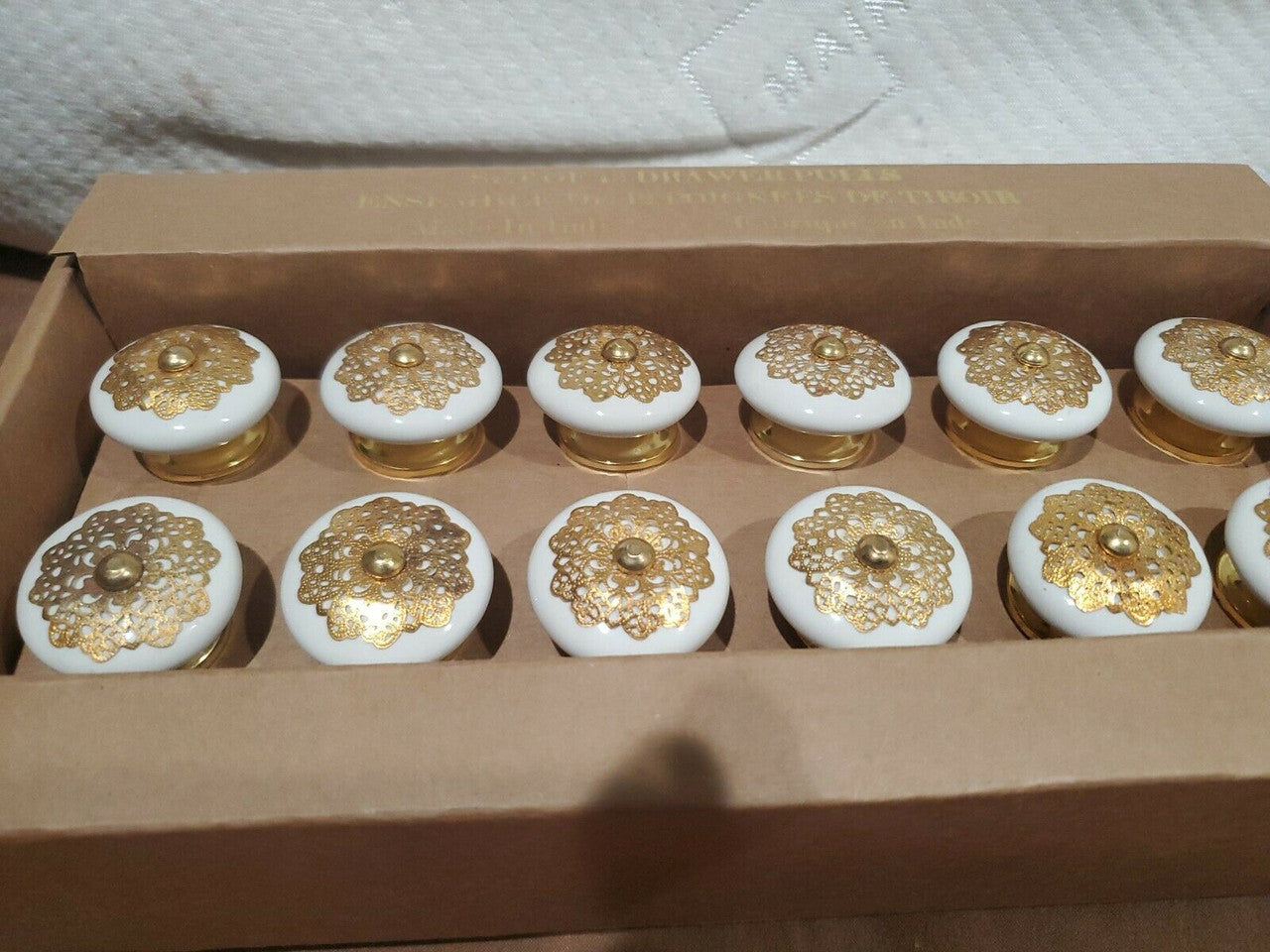 CERAMIC Golden Filigree Drawer Knobs / Pulls Set of 12 Like CasaDecor