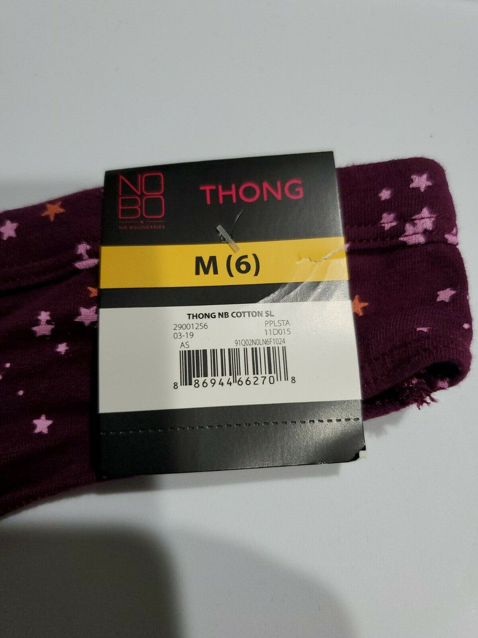 NO BOUNDARIES PURPLE WITH STARS THONG PANTIES M MEDIUM