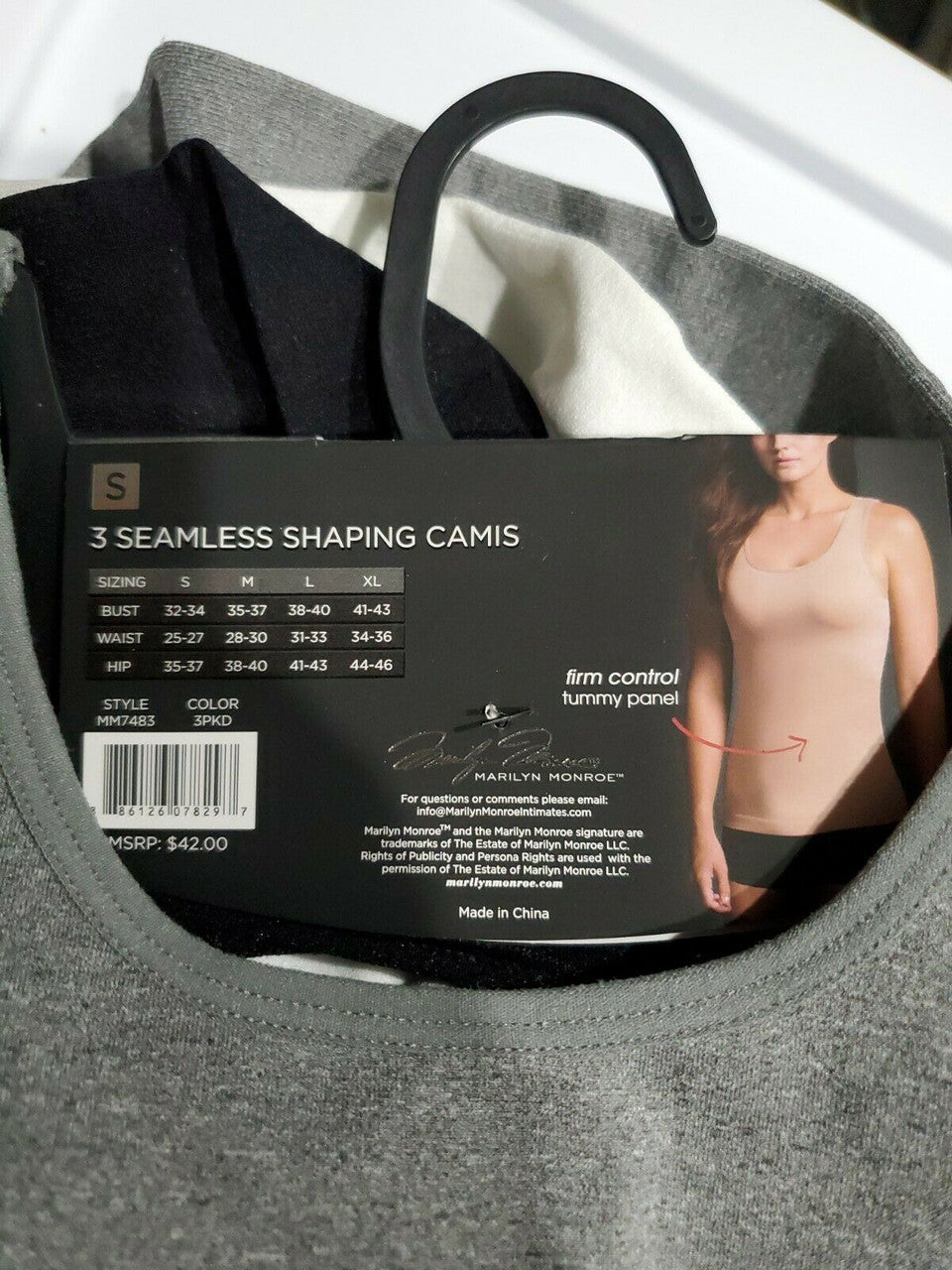 Marilyn Monroe Shaping Smoothing Seamless Camis Set S white gray black