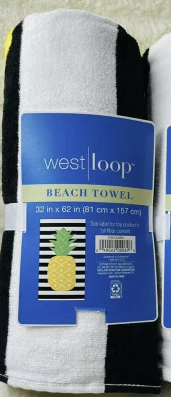 Westloop Beach Black &  White And pineapple Towels 32 X 62