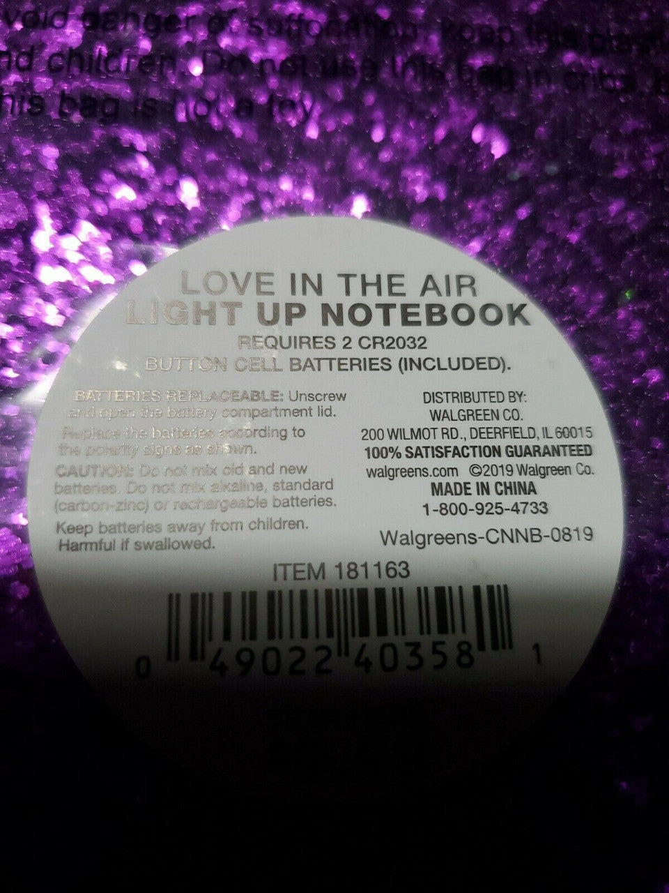 Love In The Air Lite Up NoteBook Sequins Purple Gold Heart Write Feelings