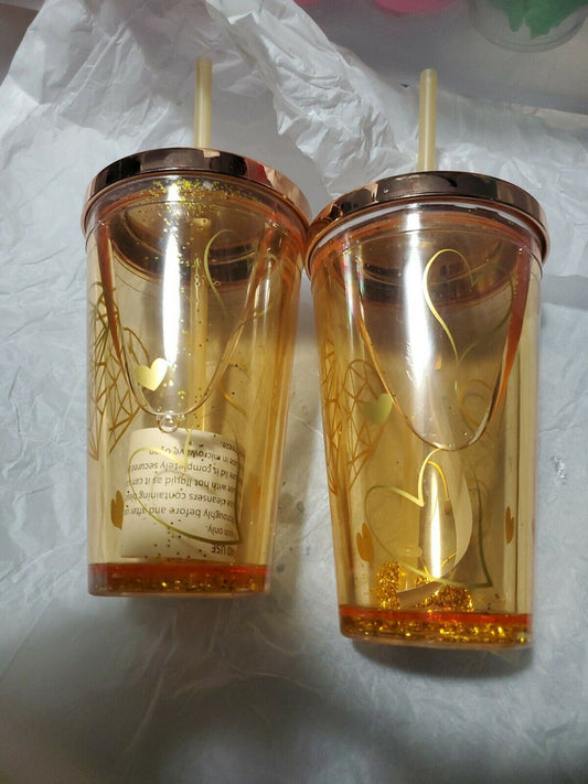 Love in the Air Teal Glitter Tumbler Drinking Cup with Straw plastic 2 pair