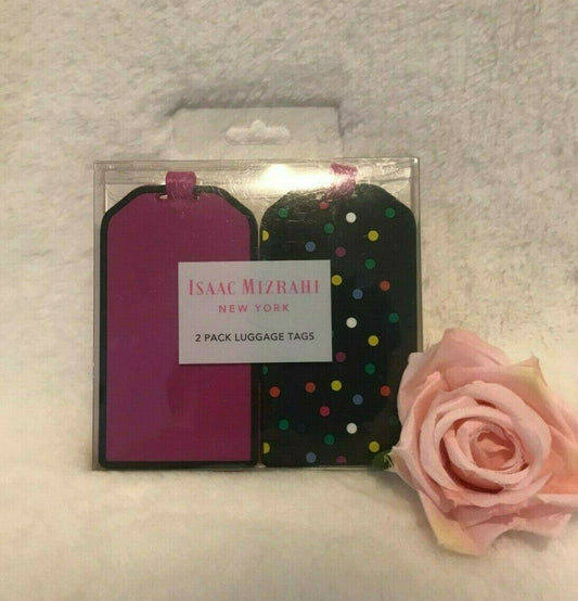 Isaac Mizrahi New York 2 Pack Luggage Tags Travel  - Polka Dots Raspberry