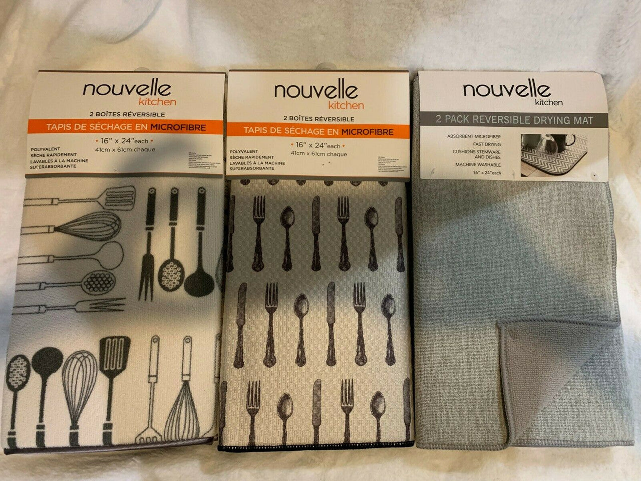 Nouvelle Kitchen Utensils Dish Drying Mat 2 pcs Reversible Microfiber VARIATIONS