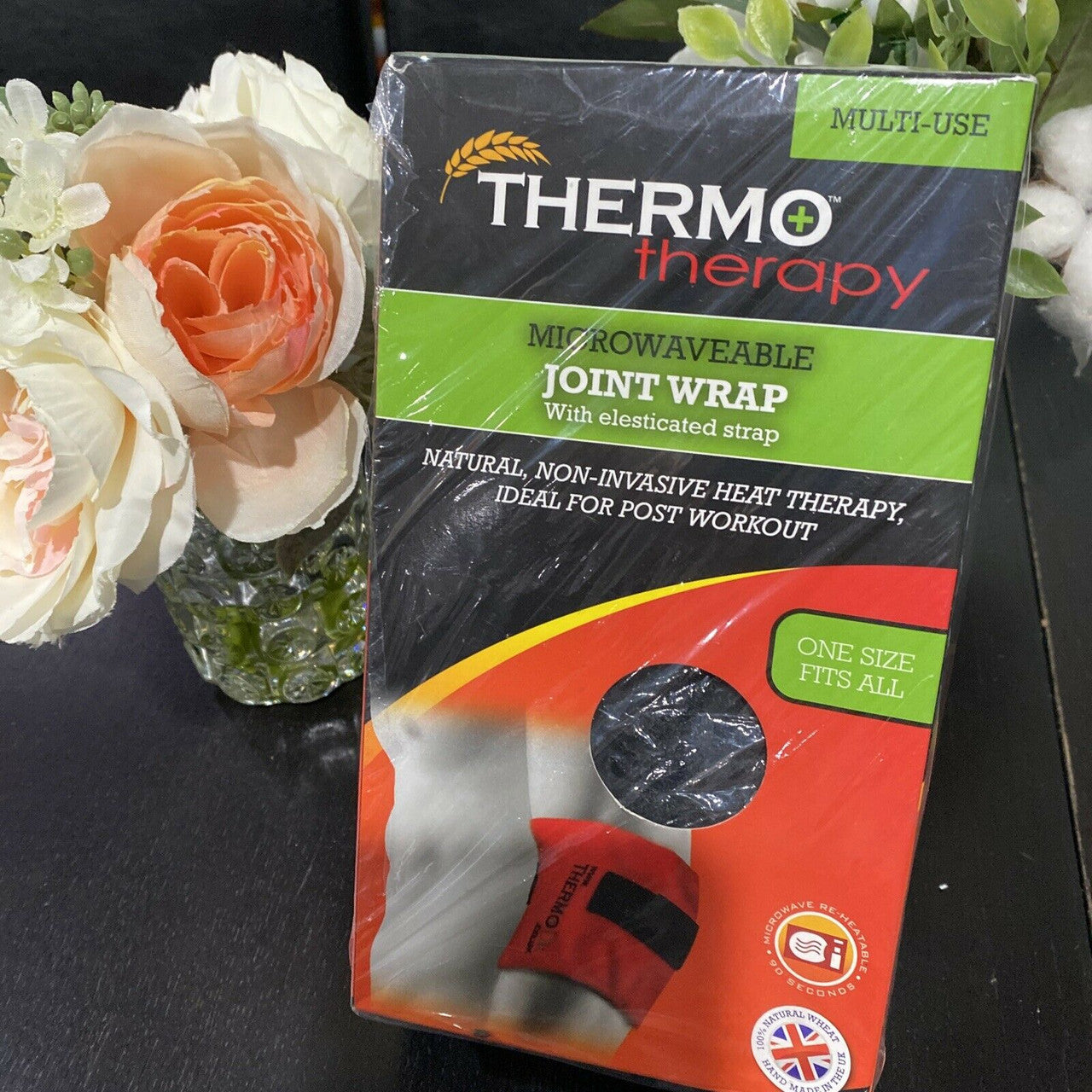 thermo therapy joint wrap microwaveable with elesticated  strap Made in UK