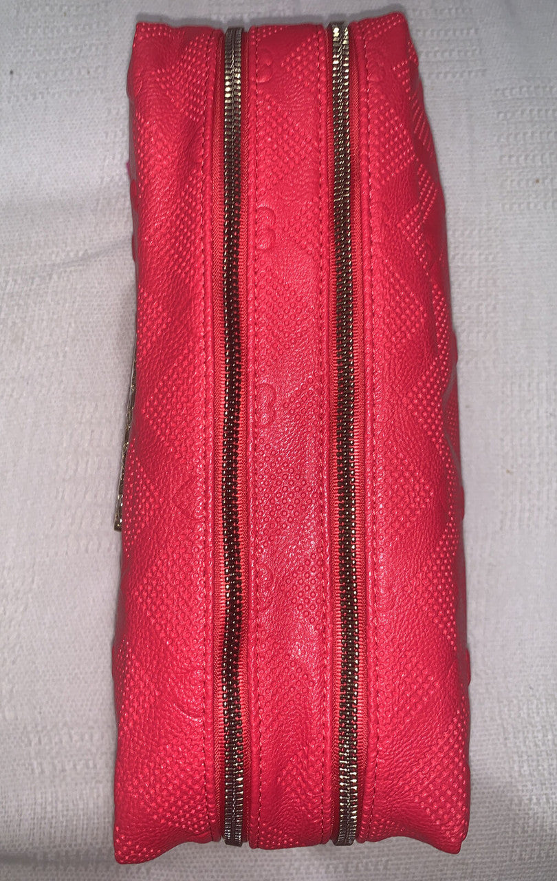 Betsey Johnson Cosmetic Wristlet Red W/ Embossed Heart Design