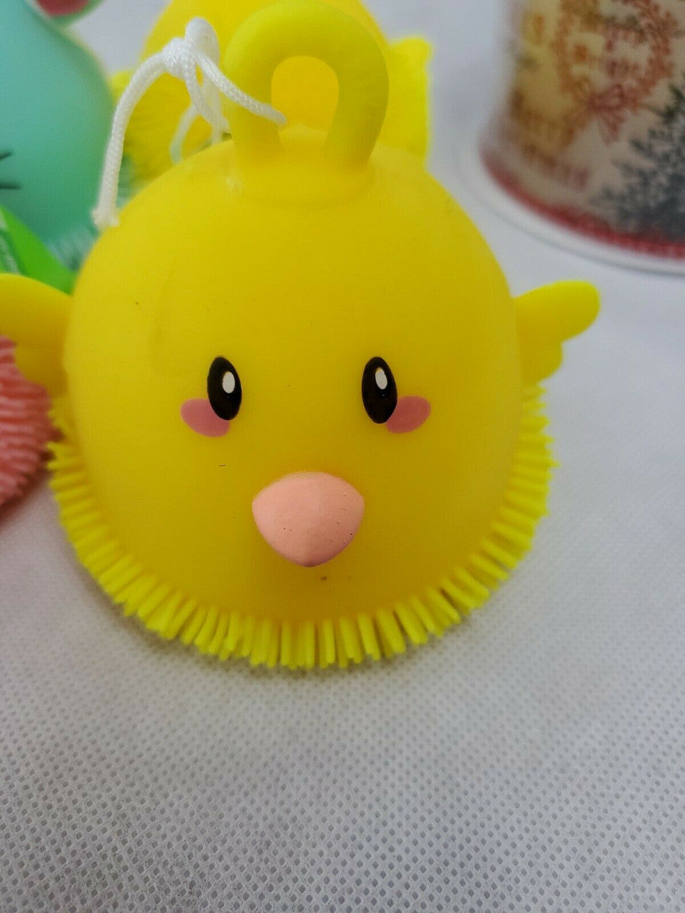 HAPPY GO FLUFFY Puffer Balls with Loop Glowing Bunny Chick Elasticity Ball LOT 6