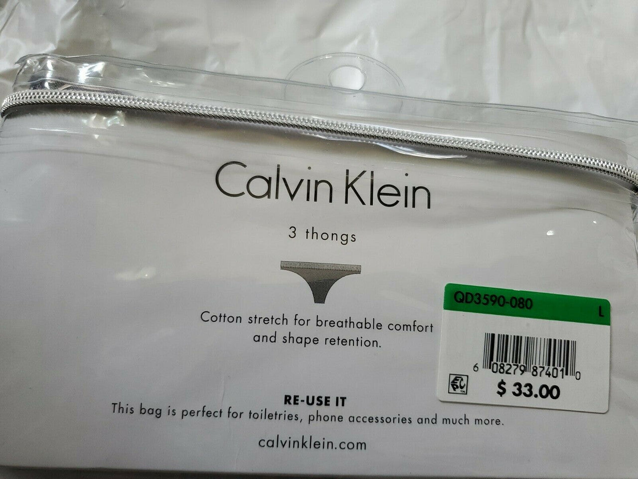 Calvin Klein Carousel Thong Panty 3 Pack   QD3590 Sz L