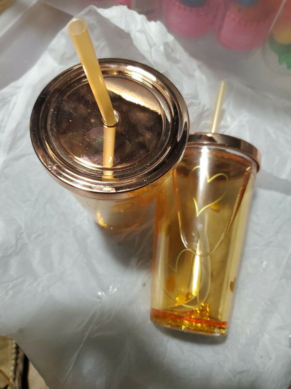 Love in the Air Teal Glitter Tumbler Drinking Cup with Straw plastic 2 pair