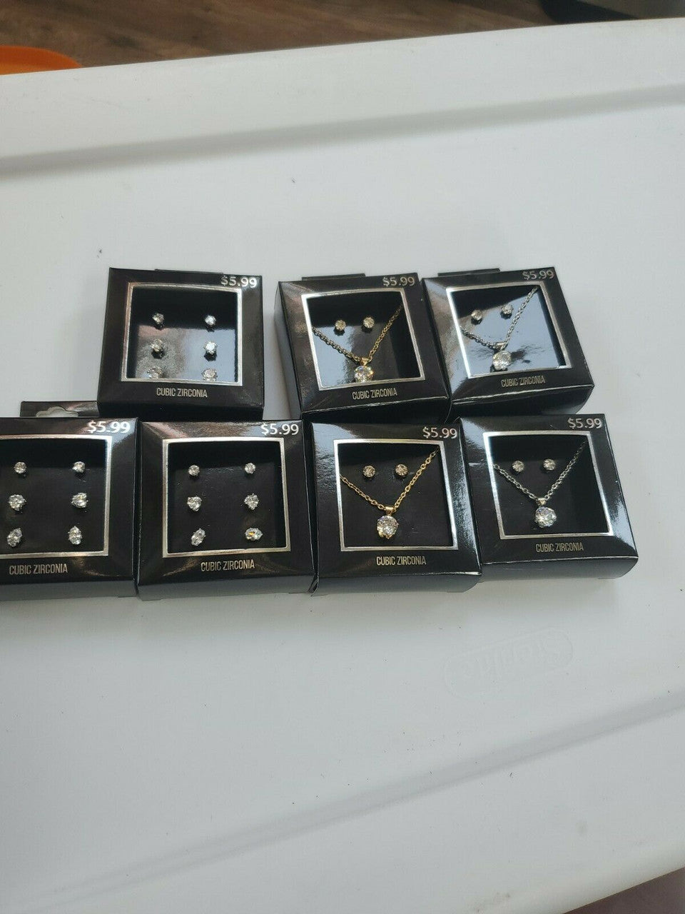 Cubic Zirconia Crystal Round Necklace Earrings Costume Jewelry Sets of 6pc