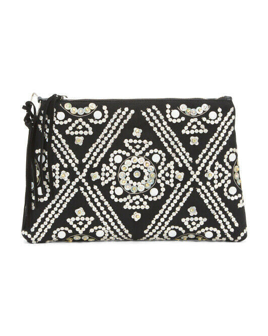 SAM EDELMAN Anastasia Suede Hand Beaded Clutch