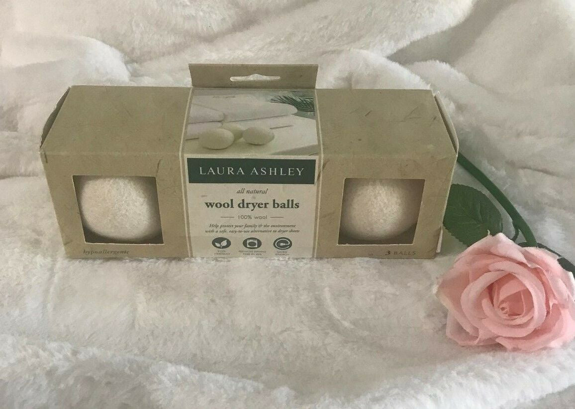 Laura Ashley Wool Dryer Balls 100% Wool All Natural Hypoallergenic 3 pcs pkg