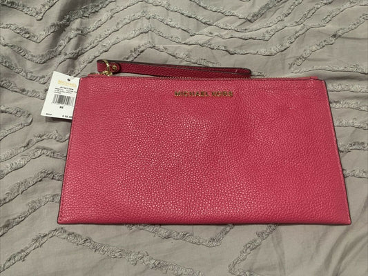 MICHAEL KORS JET SET ITEM LARGE ZIP CLUTCH WRISTLET LEATHER D1191