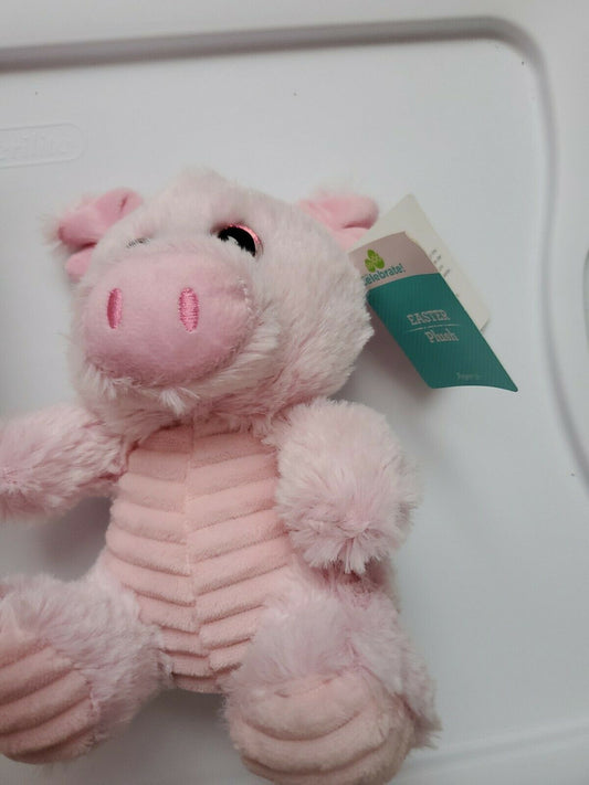 Plush Pink Piglet Glitter Eyes Ribbed Doll Stuffed Pig 2020 Easter Toy 7"