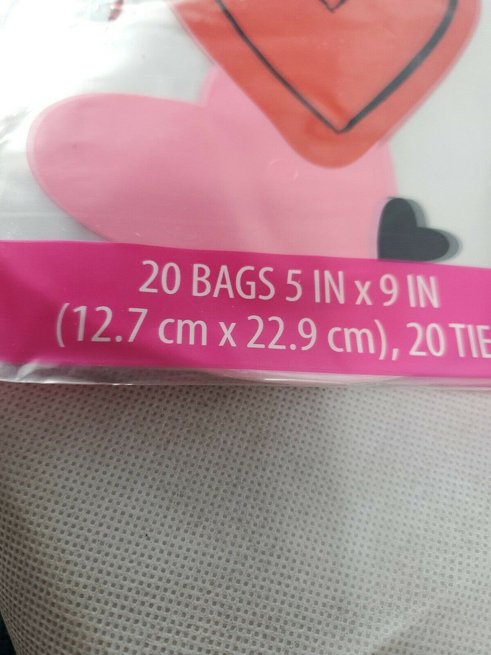 Valentine's Day Treat bags with Ties Multi-Colored Hearts Shapes lot of 10 packs