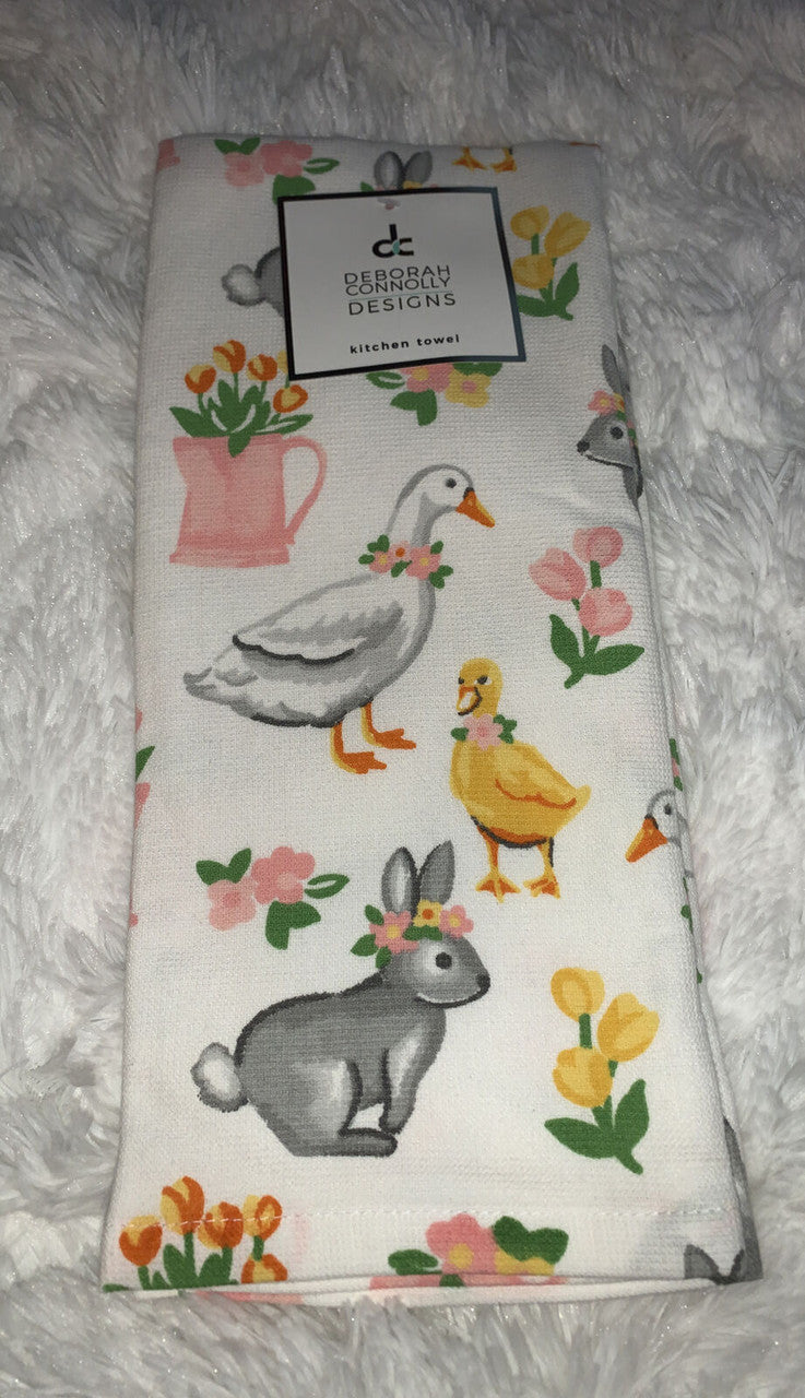 Deborah Connolly Designs Easter Kitchen Towels Set Of 2 Duck Bunny Watering Can