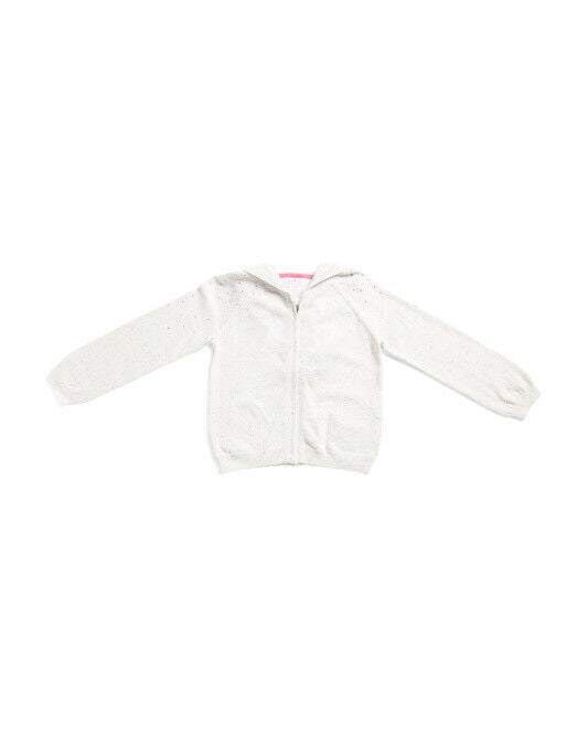 LULURAIN SHRINKING VIOLET Girls Hooded Zip Front Raglan Sweater Rhinestones