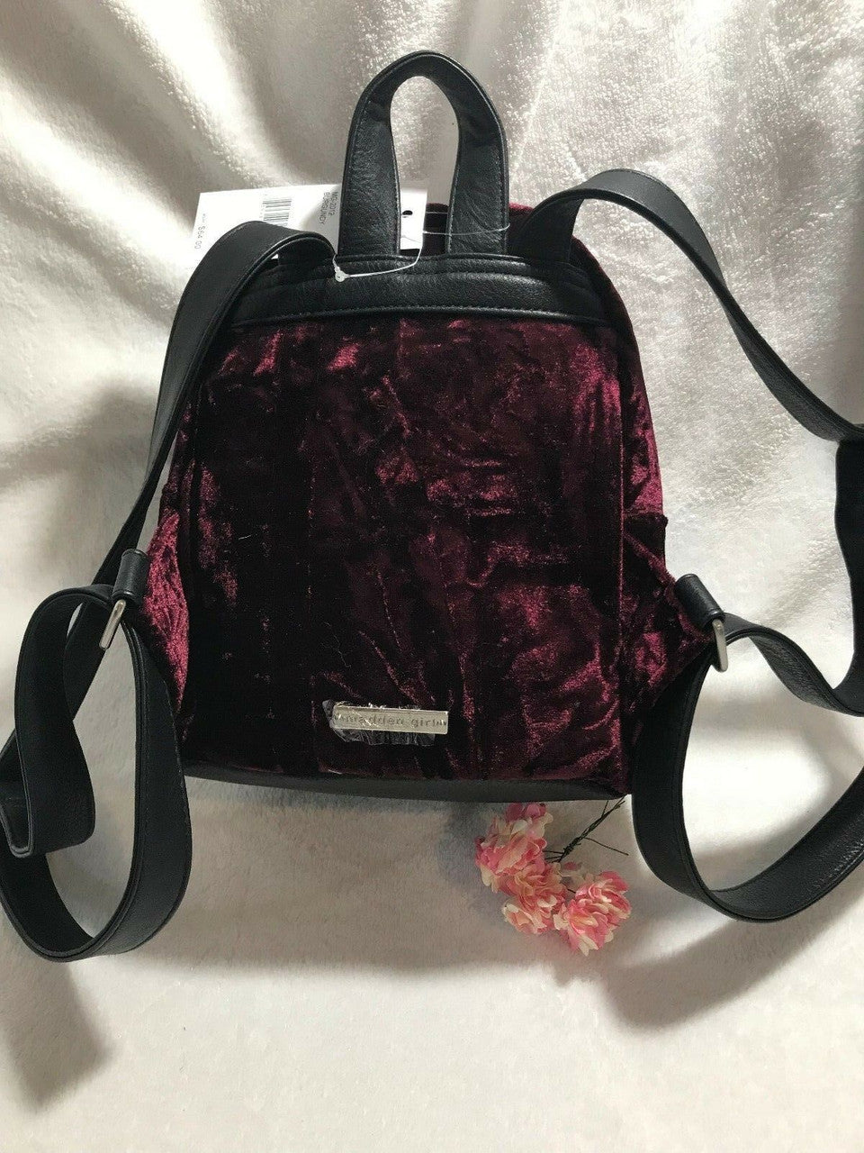 Madden Girl Burgundy Velvet Backpack with silver studs